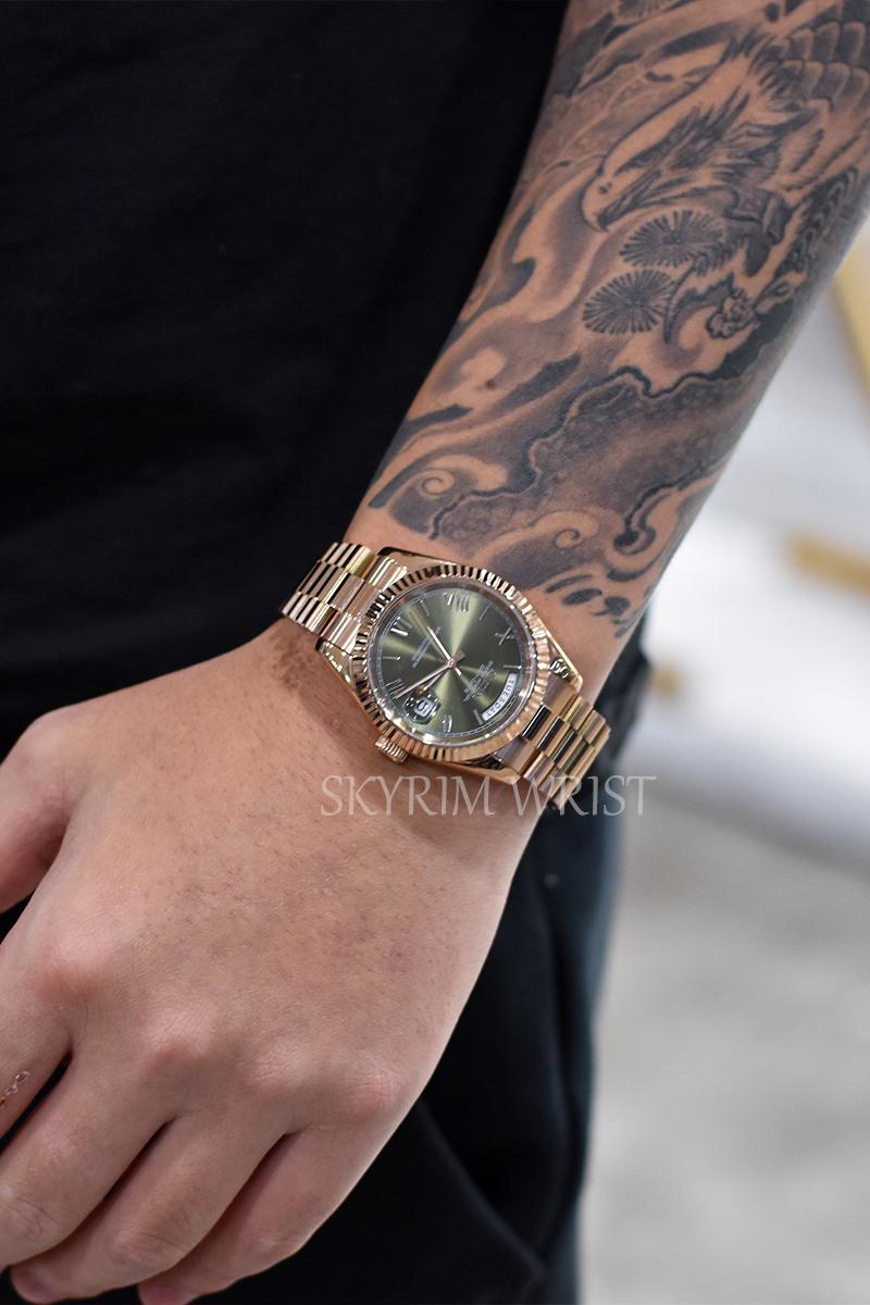Mod Day-Date Rose Gold Green - SKYRIM WRIST